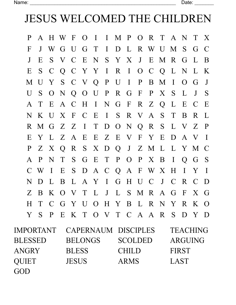 JESUS WELCOMED THE CHILDREN Word Search