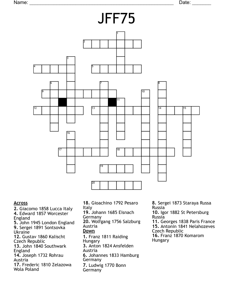 JFF75 Crossword