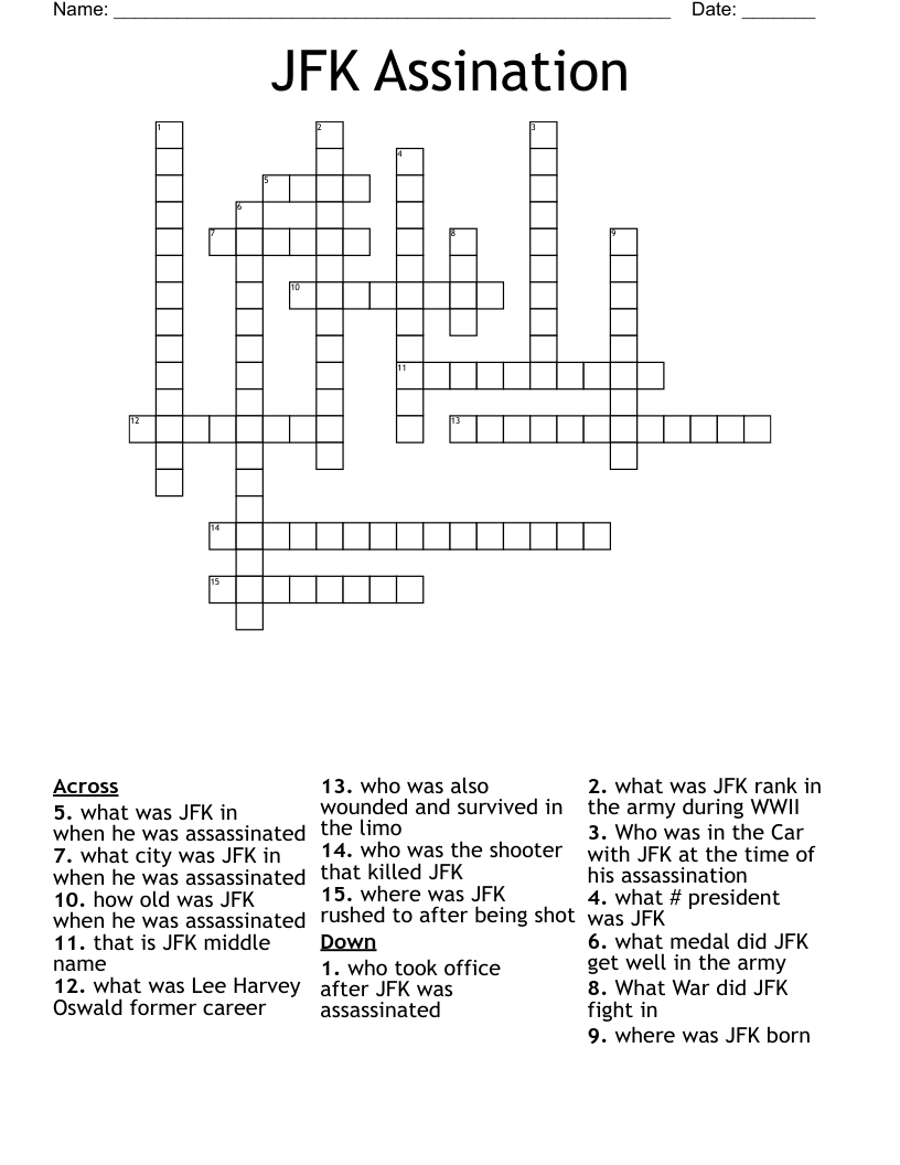 JFK Assination  Crossword