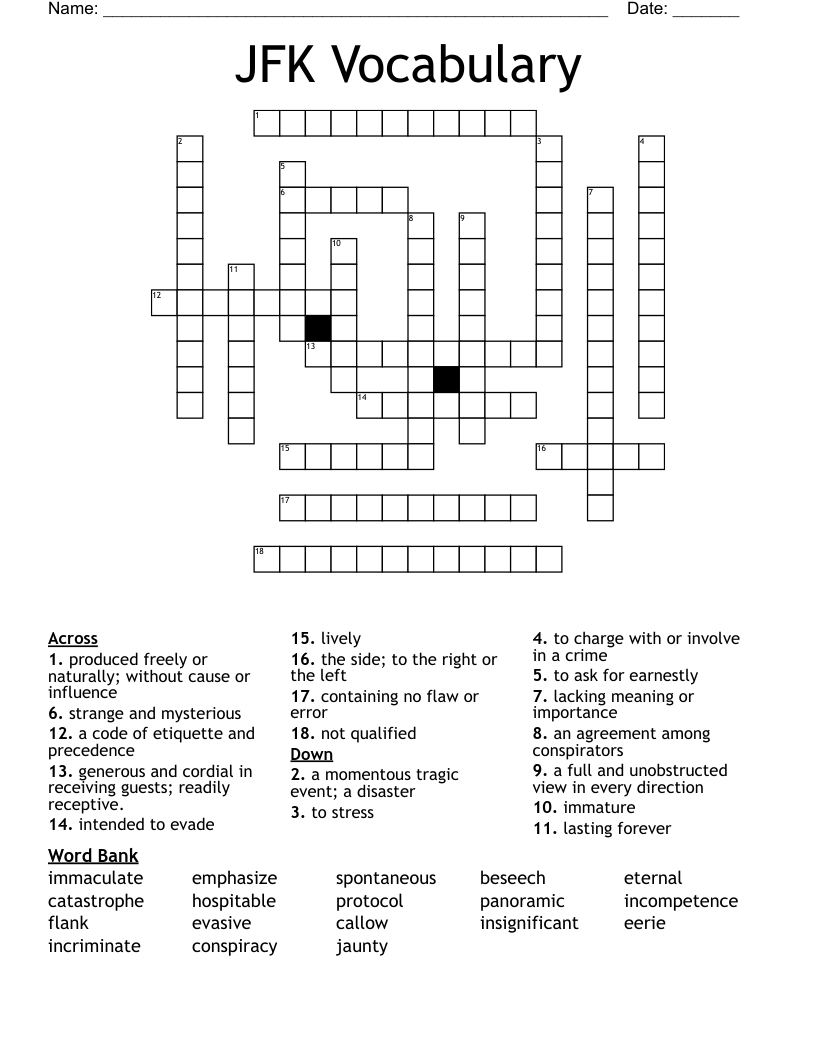 JFK Vocabulary Crossword