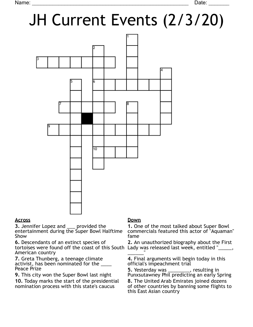 JH Current Events (2/3/20) Crossword