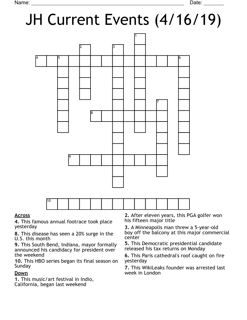 JH Current Events (4/16/19) Crossword