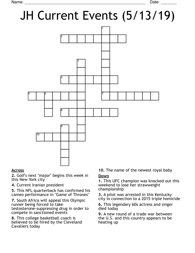 JH Current Events (5/13/19) Crossword
