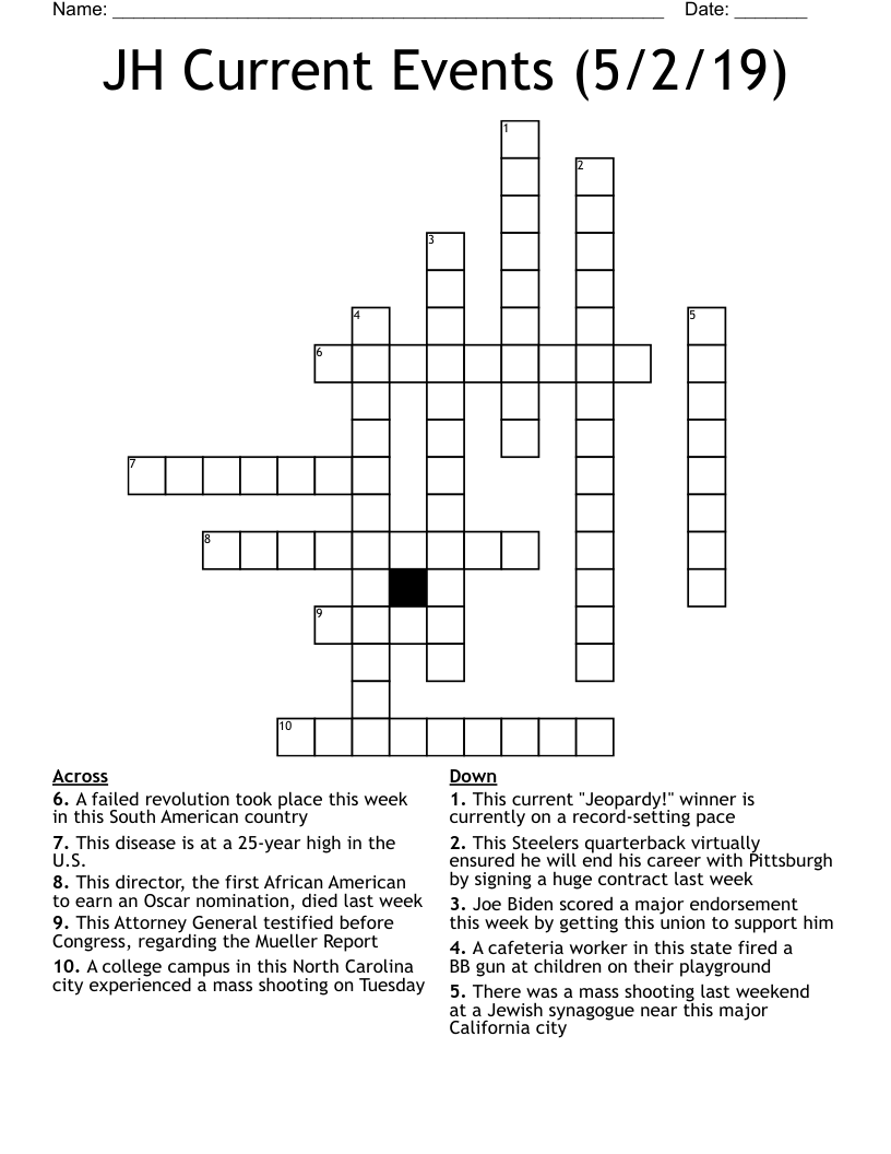 JH Current Events (5/2/19) Crossword