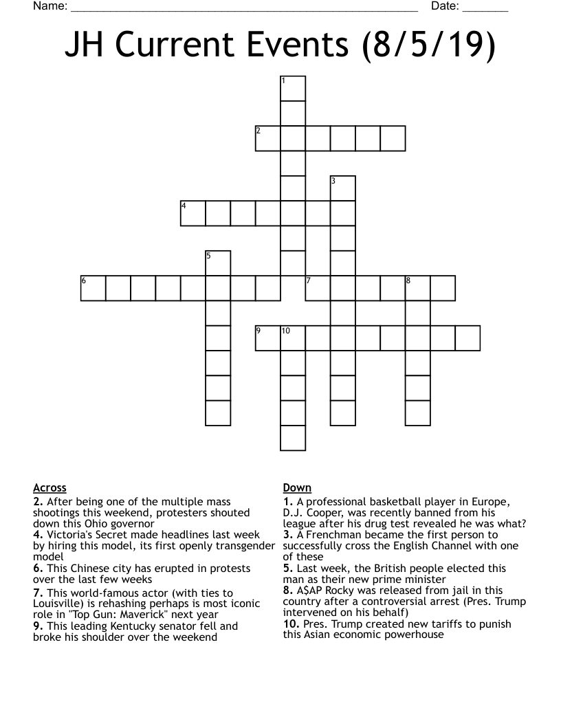 JH Current Events (8/5/19) Crossword