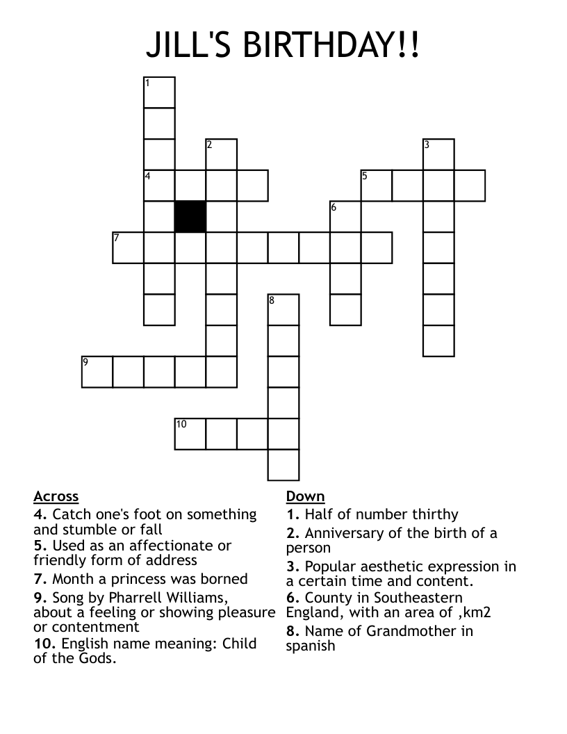 JILL'S BIRTHDAY!! Crossword