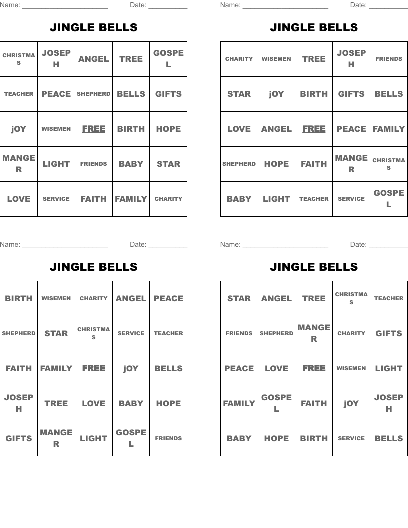JINGLE BELLS Bingo Cards