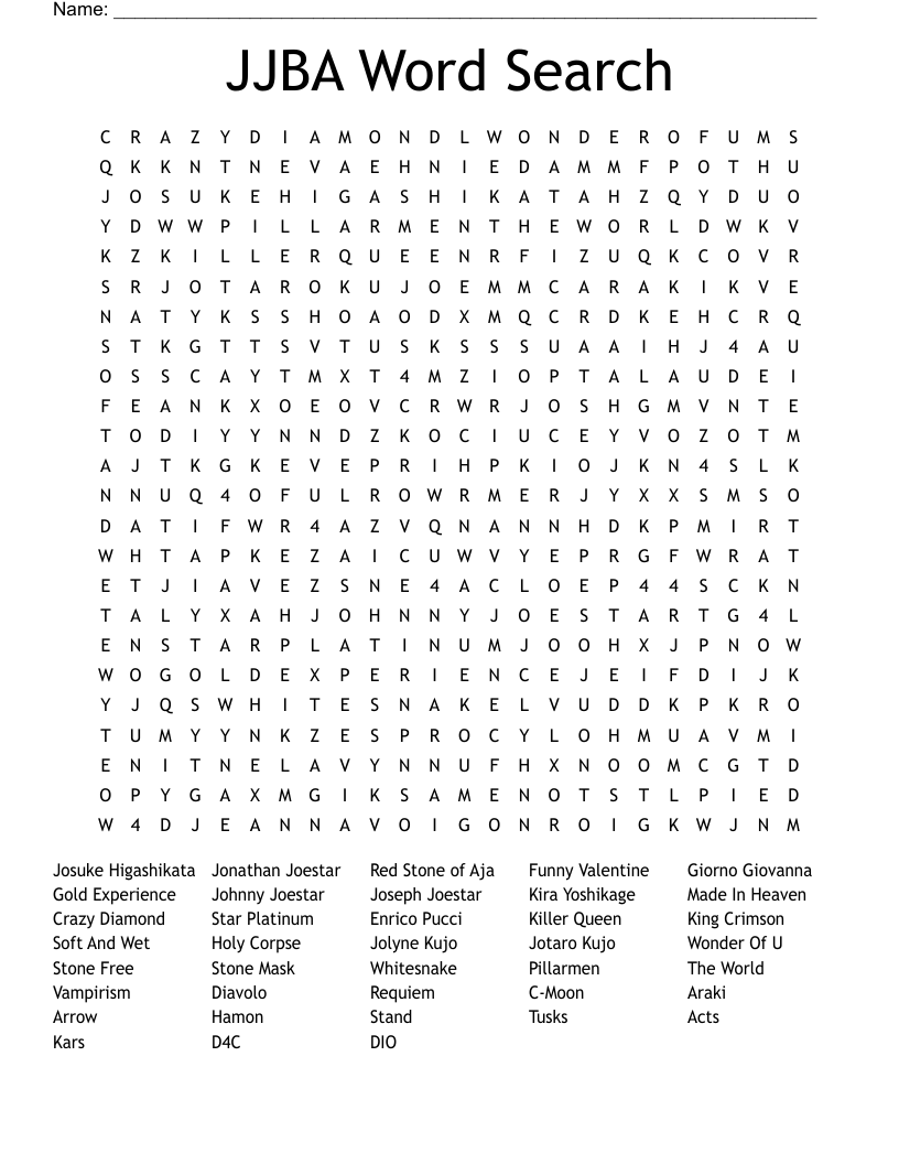JJBA Word Search