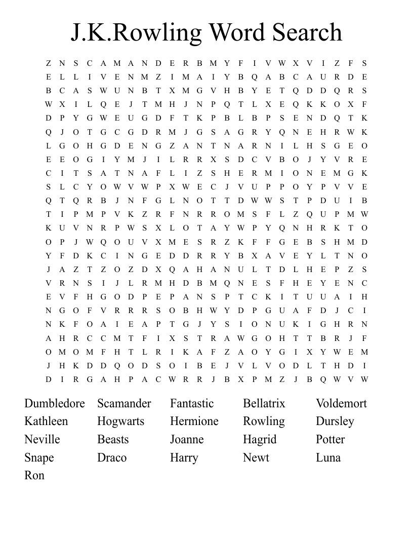 J.K.Rowling Word Search