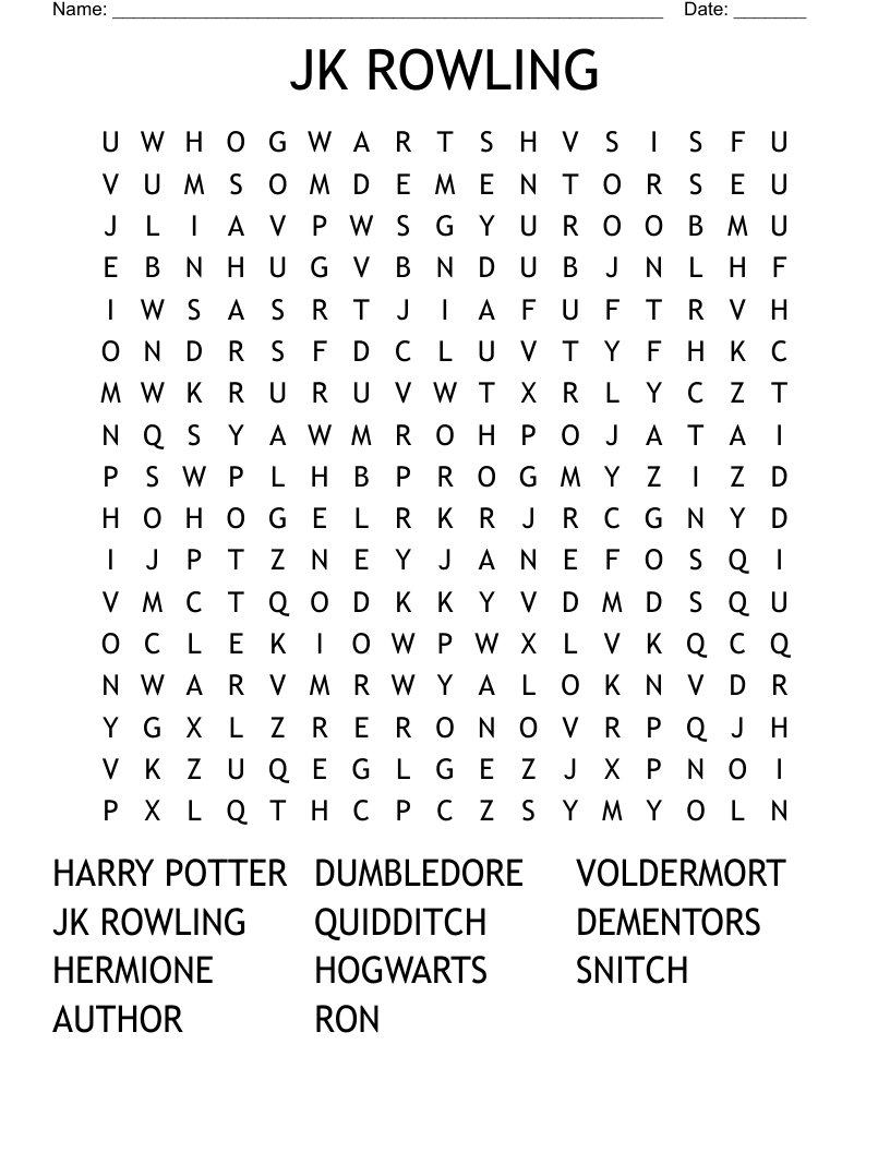 JK ROWLING Word Search