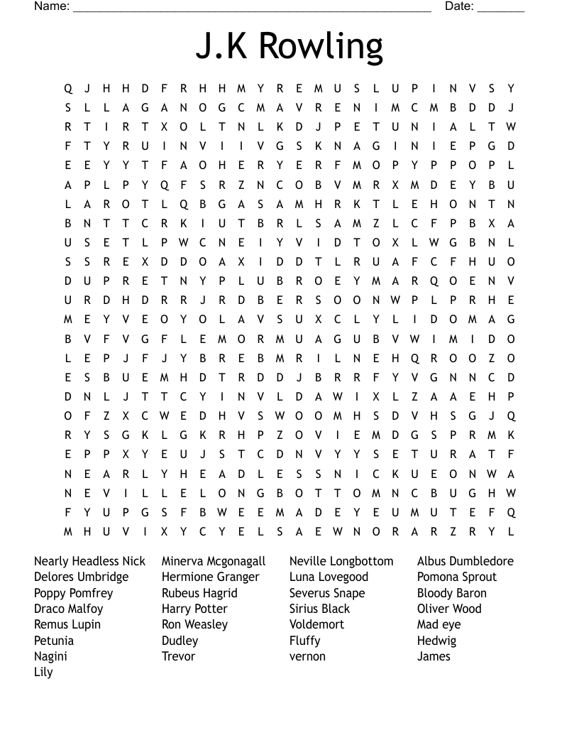 J.K Rowling Word Search