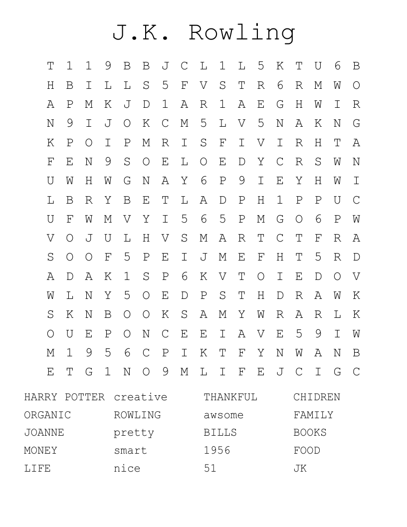 J.K. Rowling Word Search