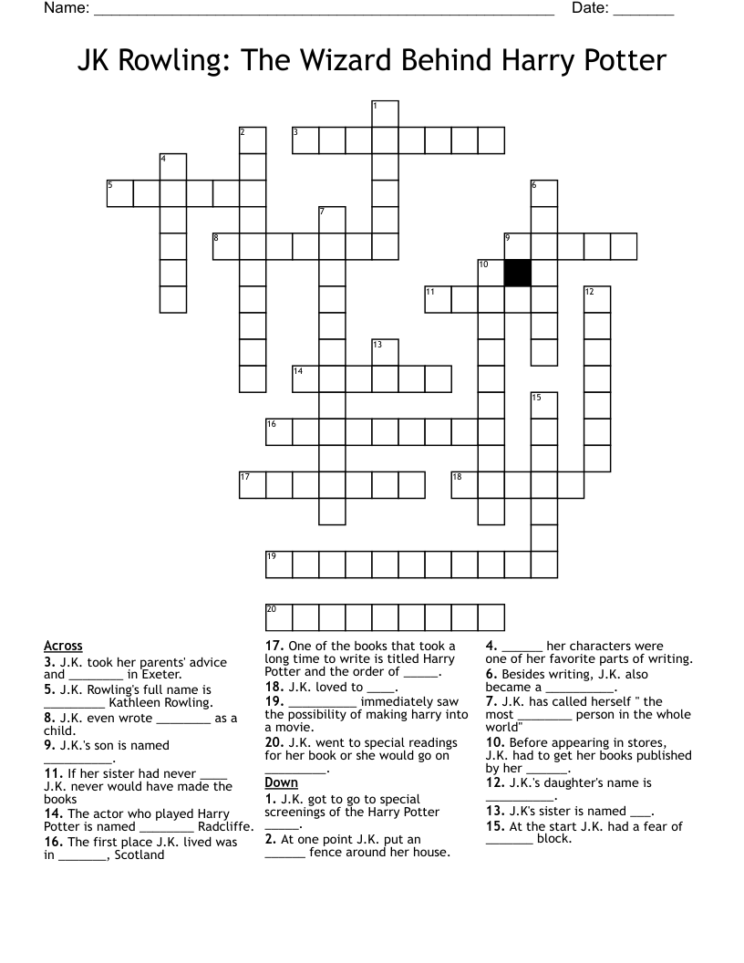 JK Rowling: The Wizard Behind Harry Potter Crossword