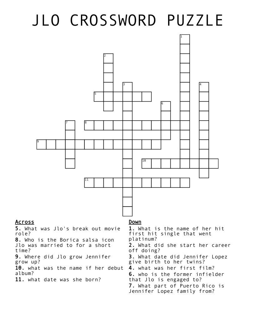 JLO CROSSWORD PUZZLE