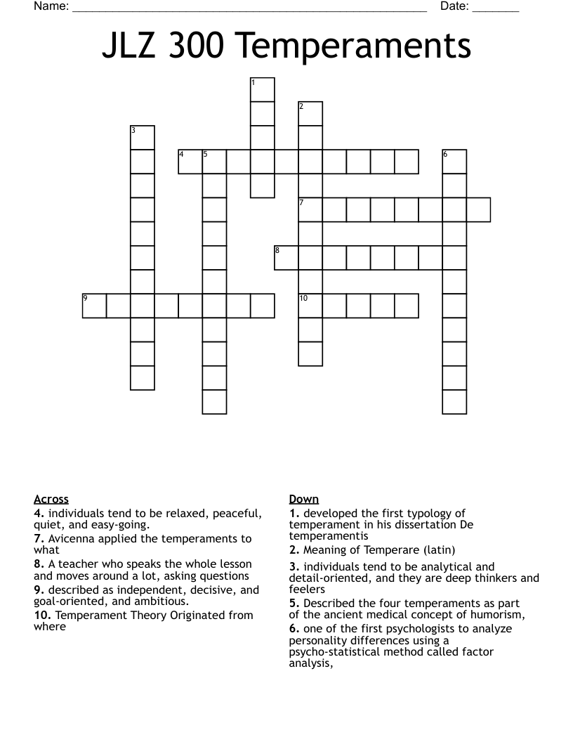JLZ 300 Temperaments Crossword