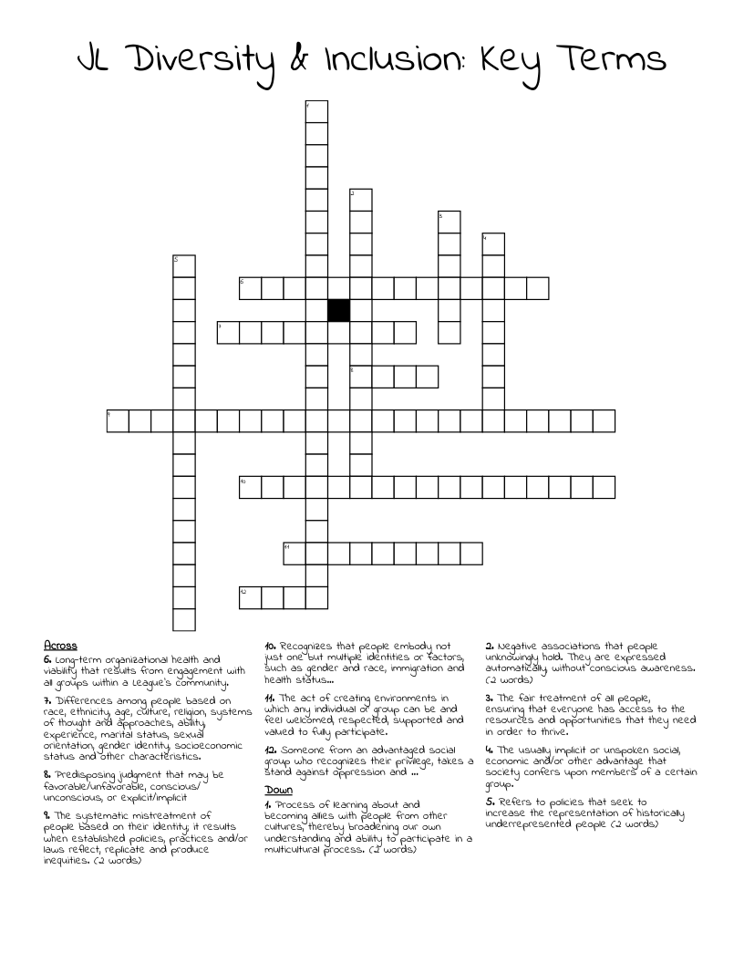 JL Diversity & Inclusion: Key Terms Crossword