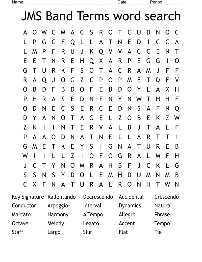 JMS Band Terms word search