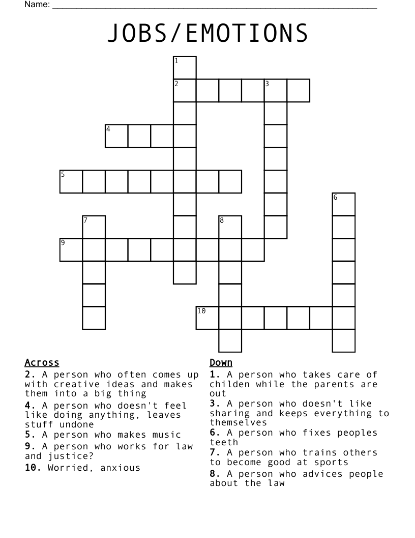 JOBS/EMOTIONS Crossword