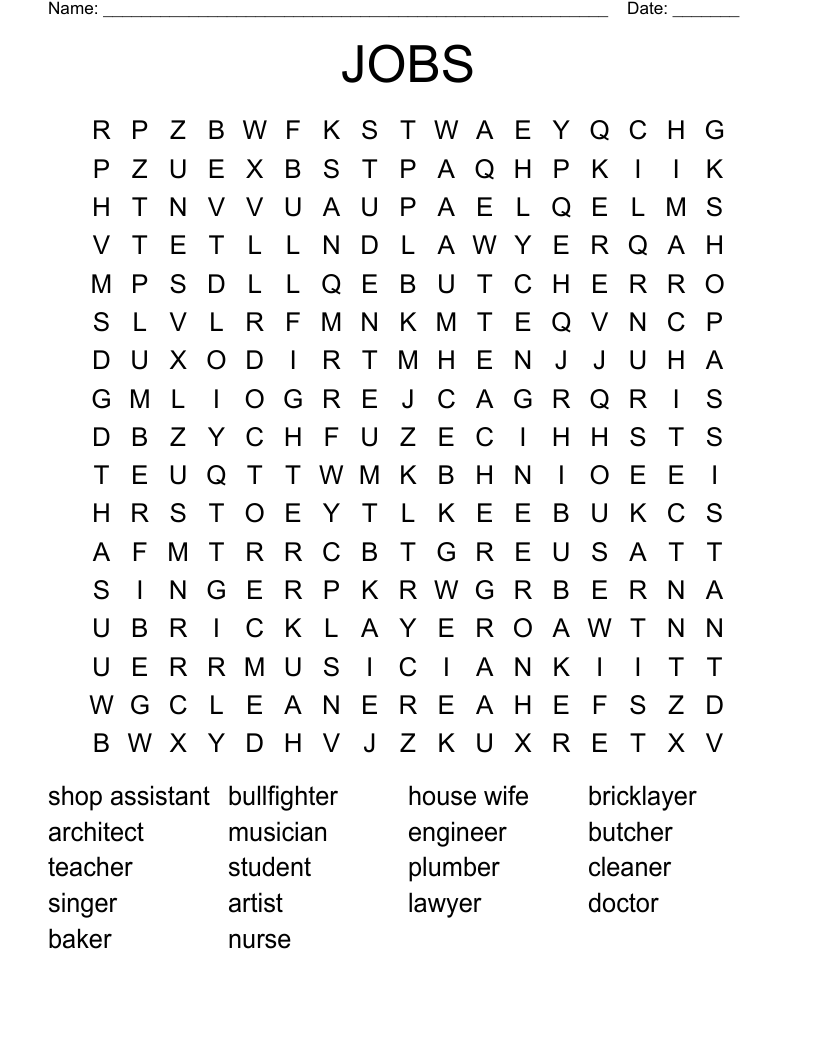 JOBS Word Search