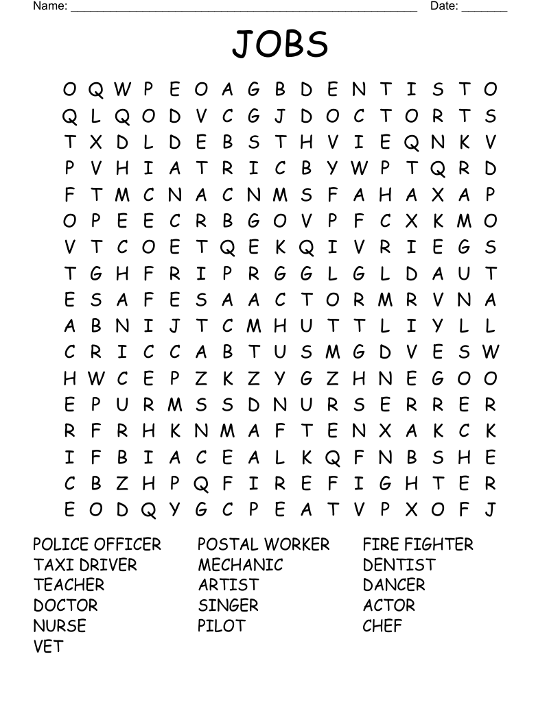 JOBS Word Search