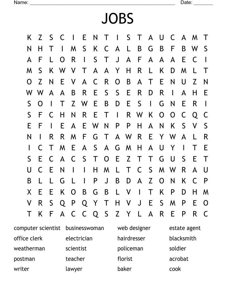 JOBS Word Search