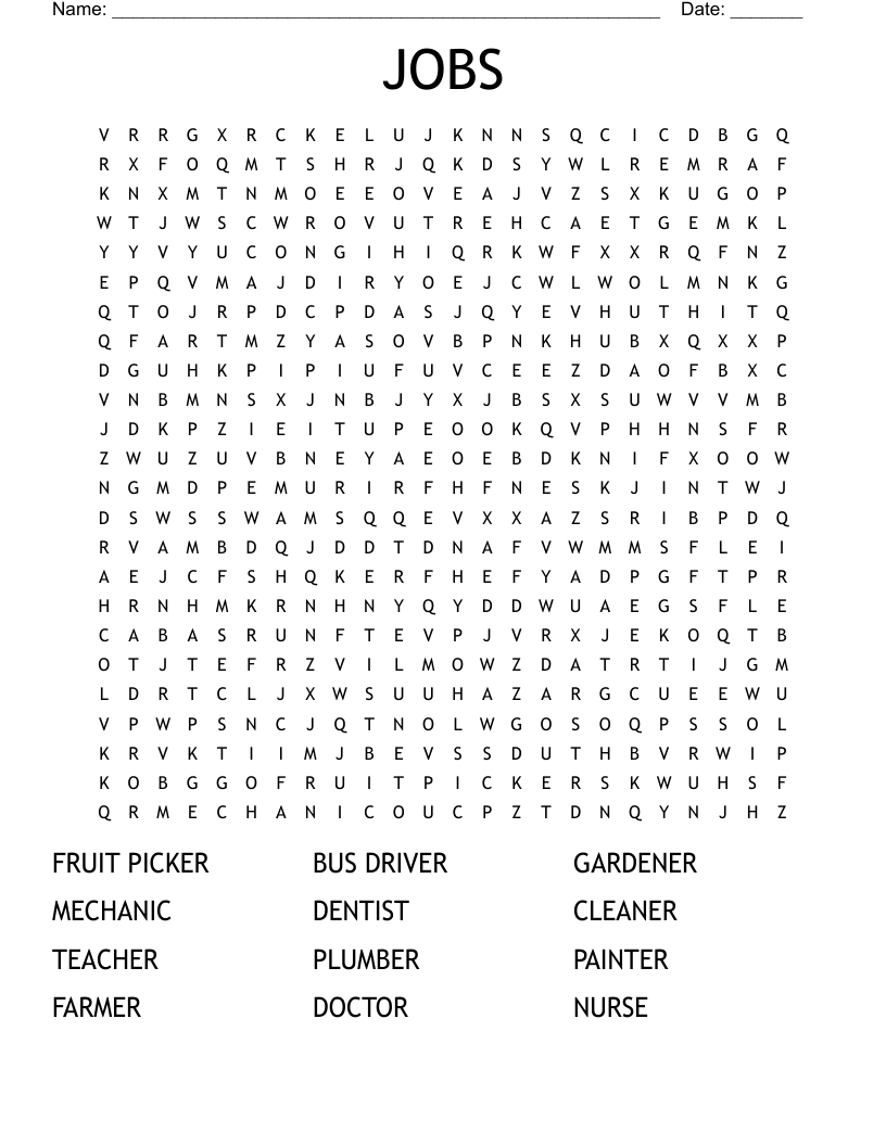 JOBS Word Search