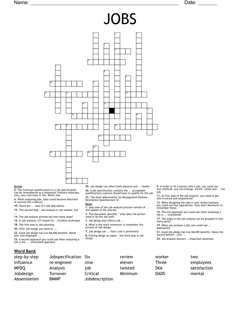 JOBS Crossword