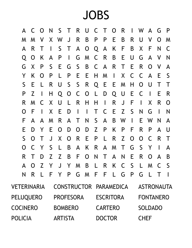 JOBS Word Search