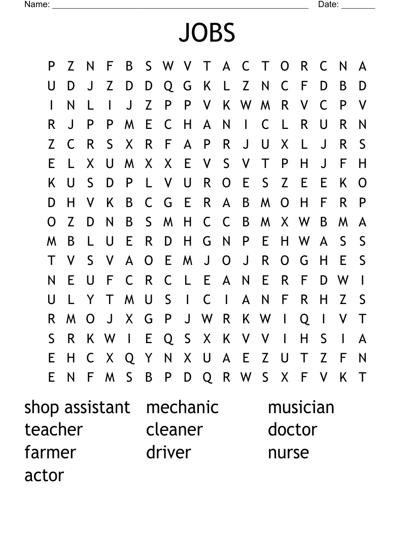JOBS Word Search