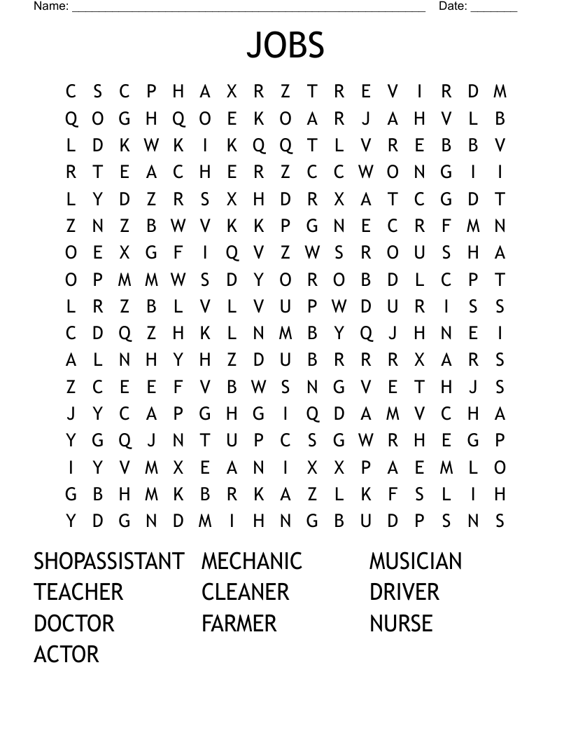 JOBS Word Search