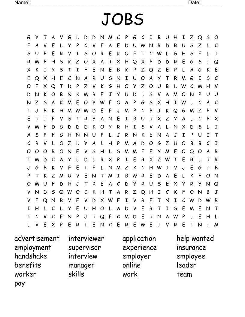 JOBS Word Search