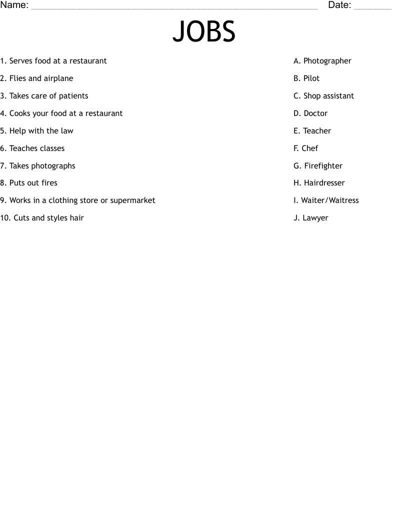 JOBS  Worksheet