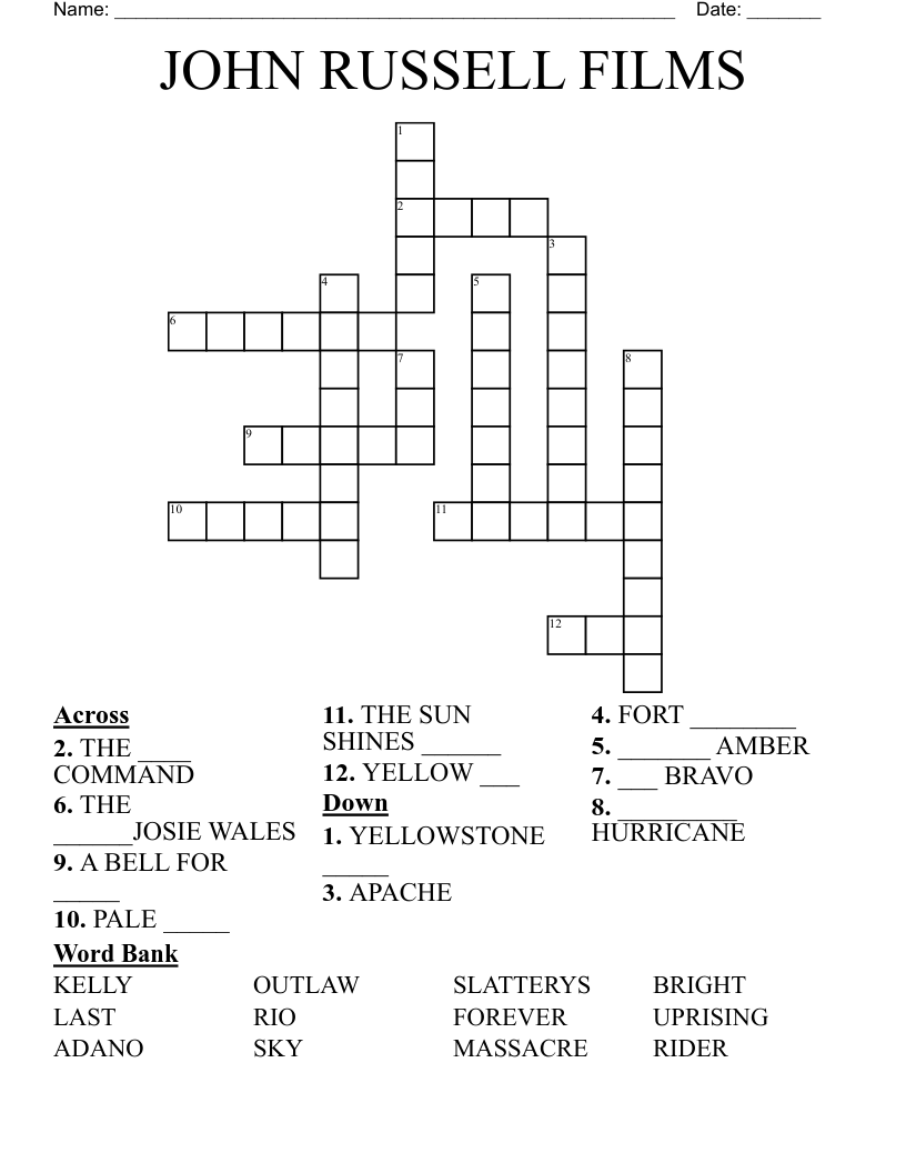 JOHN RUSSELL FILMS Crossword