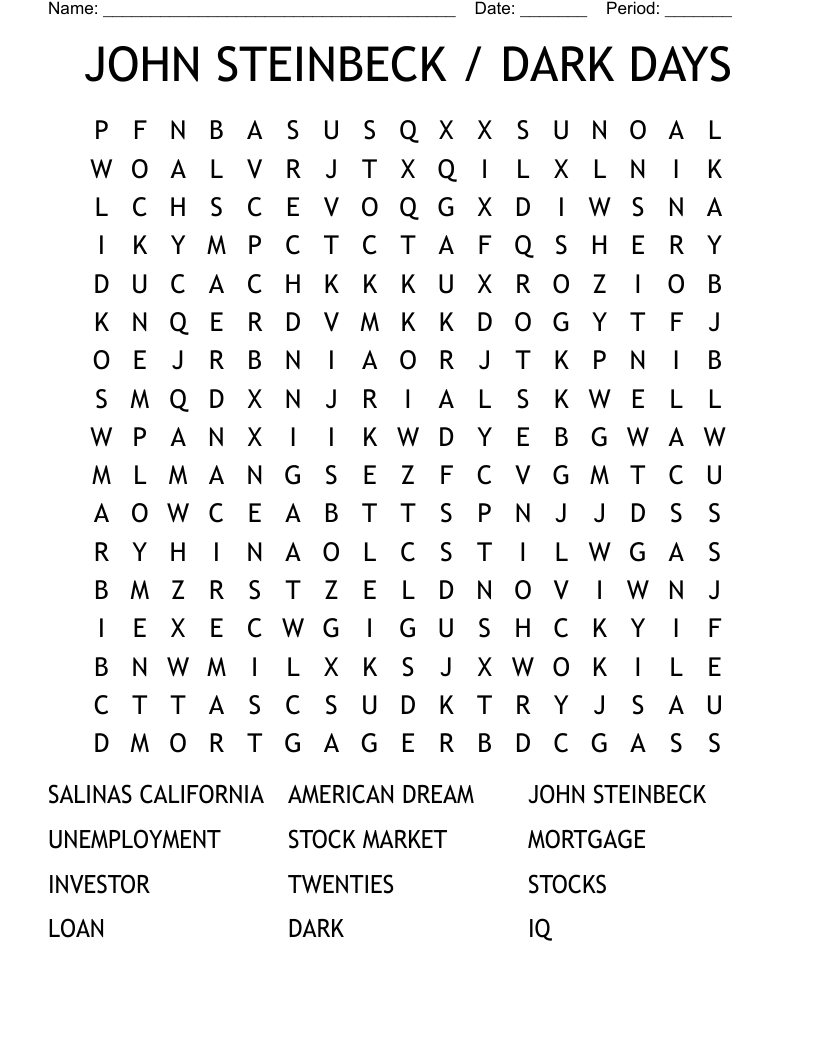 JOHN STEINBECK / DARK DAYS Word Search
