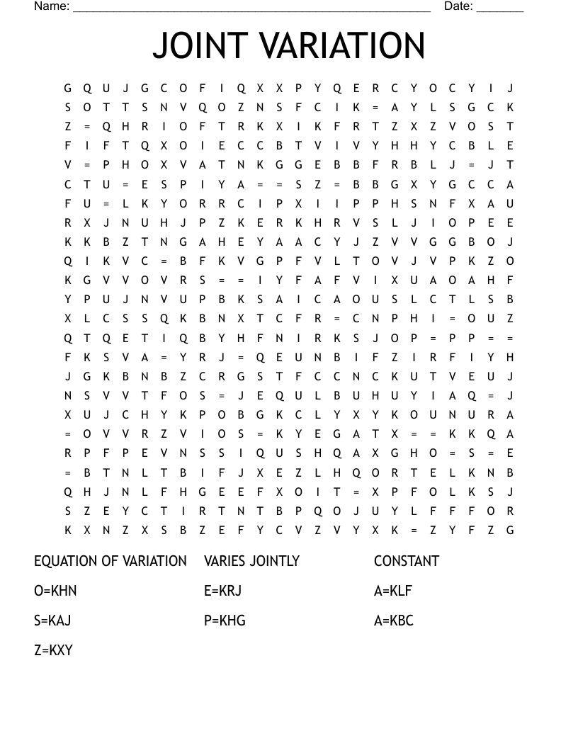 JOINT VARIATION Word Search