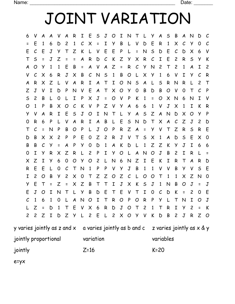 JOINT VARIATION  Word Search
