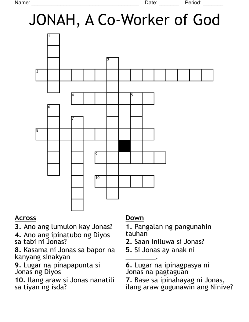 JONAH, A Co-Worker of God  Crossword