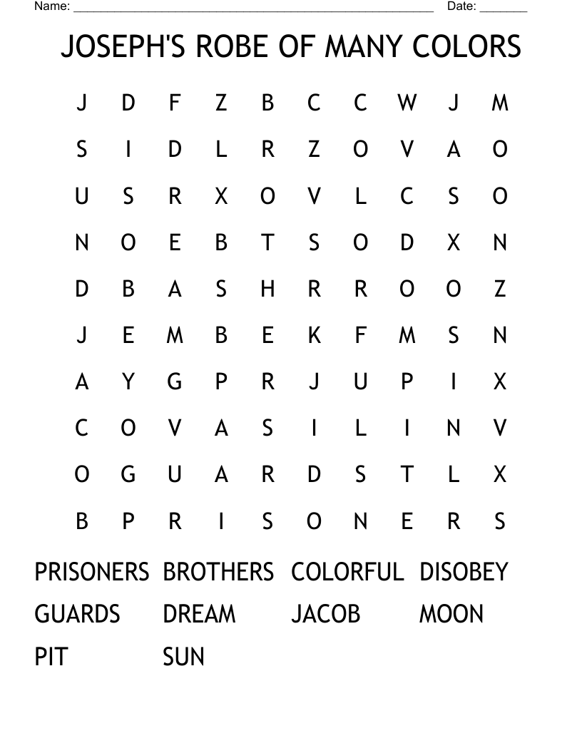 JOSEPH'S ROBE OF MANY COLORS Word Search