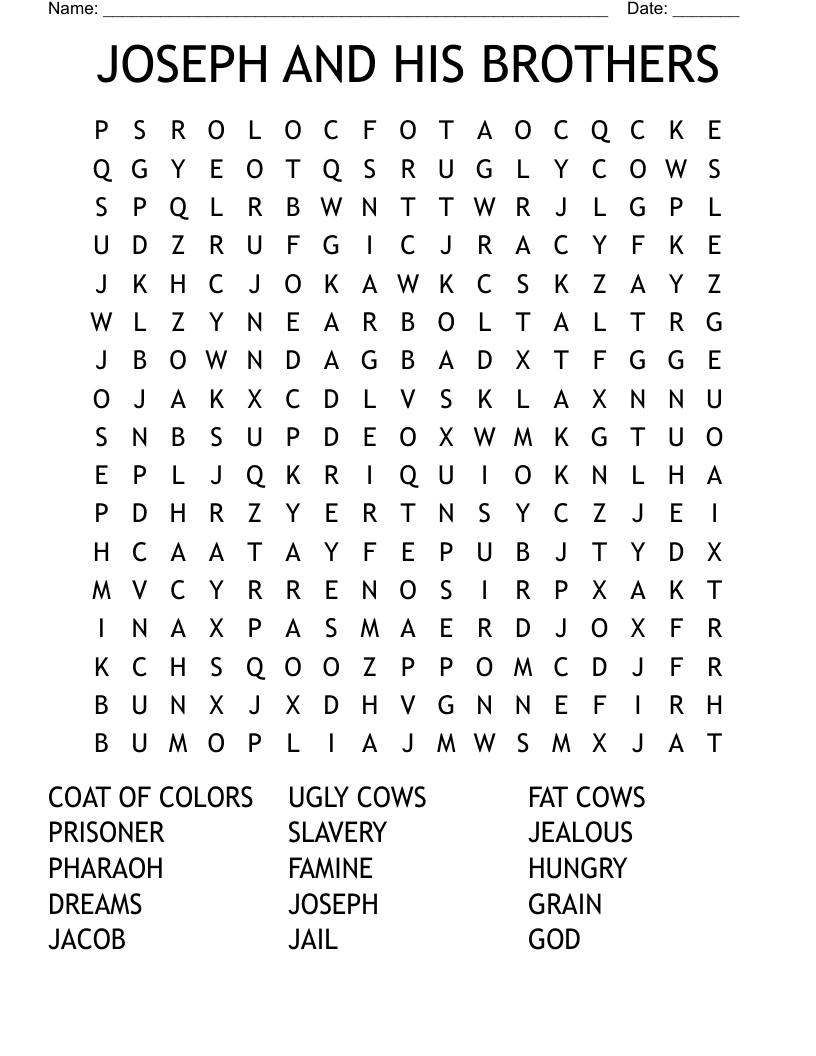 JOSEPH AND HIS BROTHERS Word Search