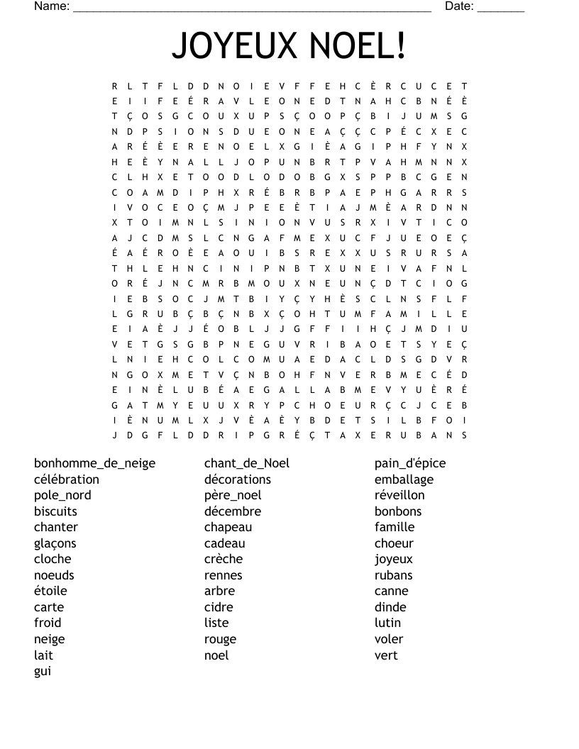 JOYEUX  NOEL! Word Search