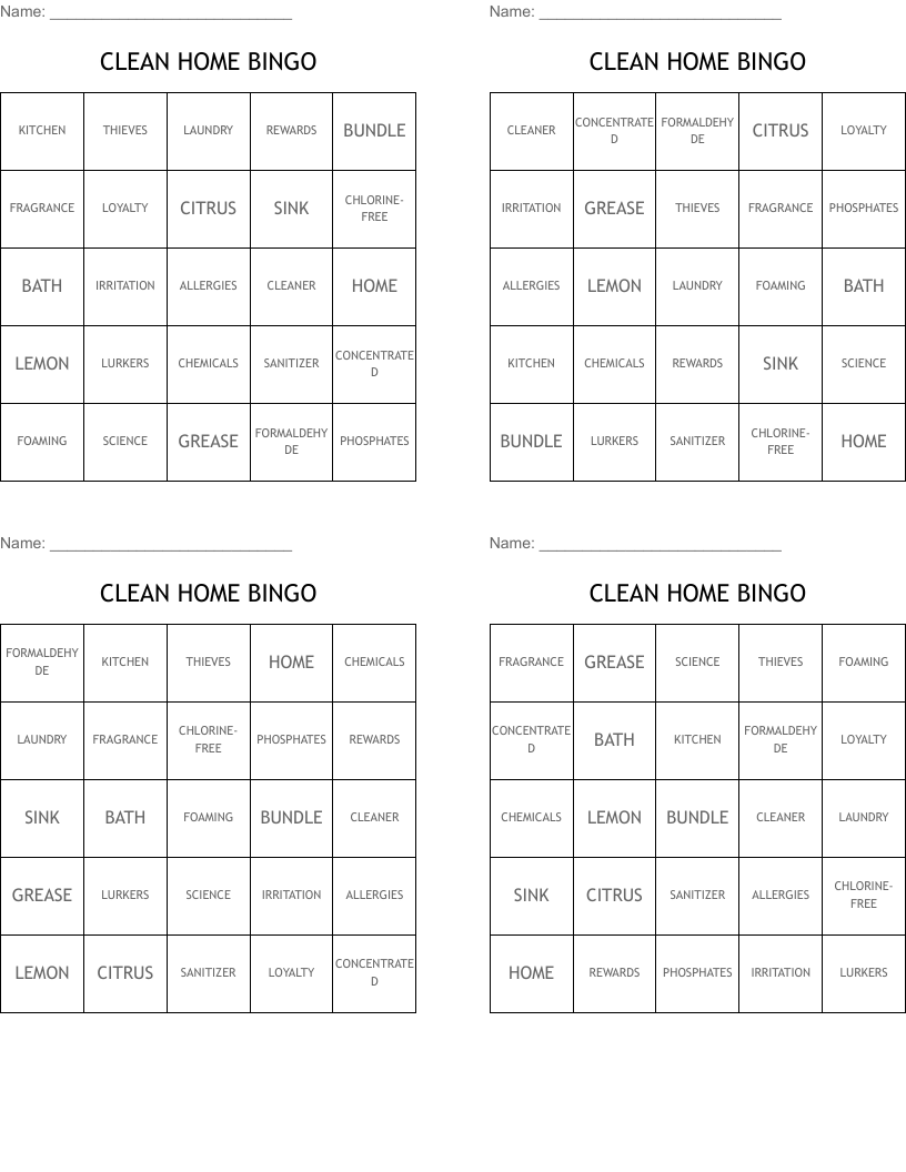 CLEAN HOME BINGO
