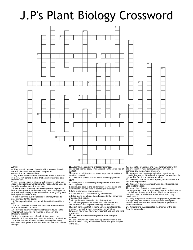 J.P's Plant Biology Crossword