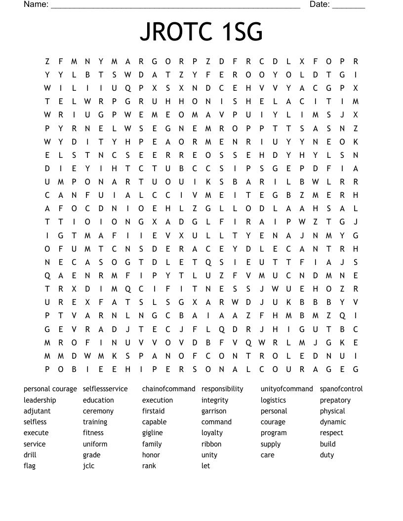 JROTC 1SG Word Search
