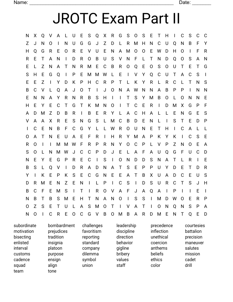 JROTC Exam Part II Word Search