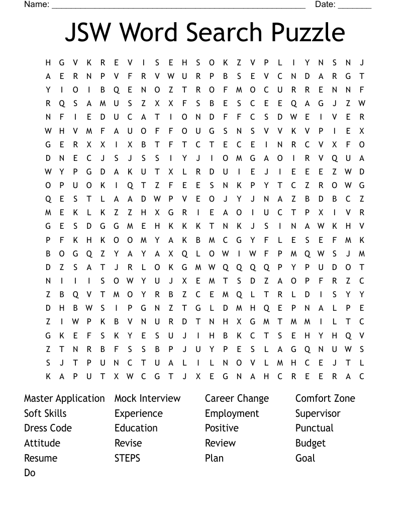 JSW Word Search Puzzle