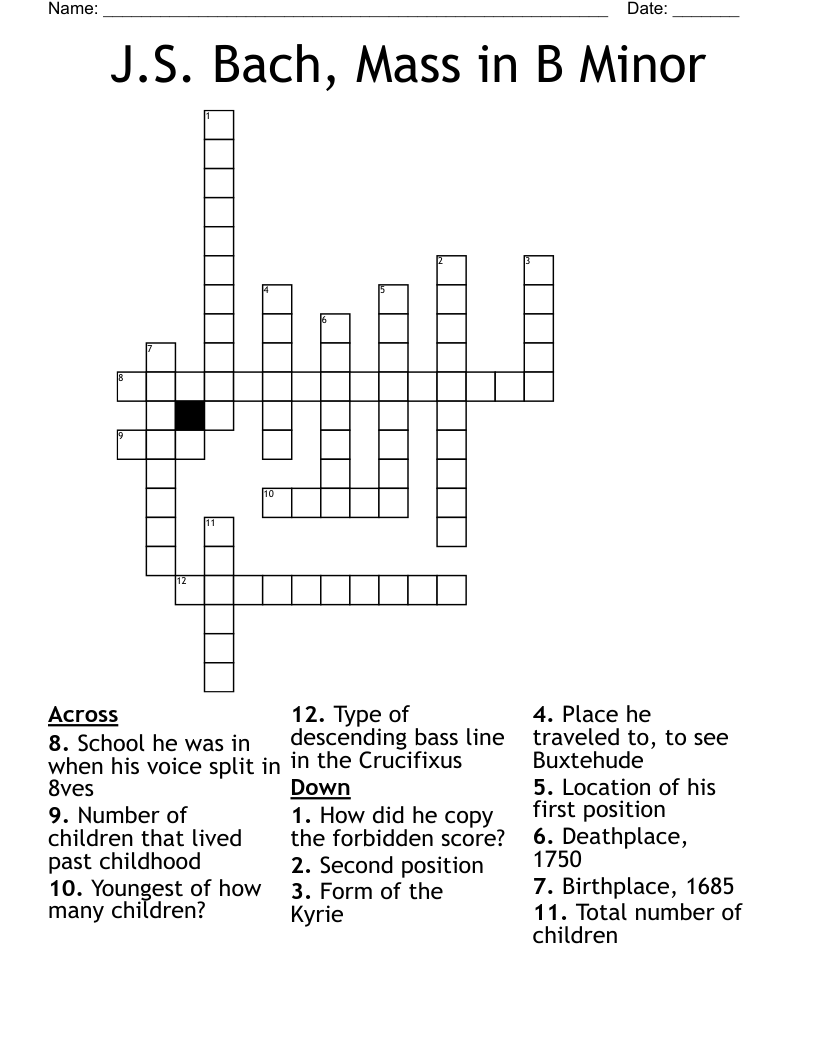 J.S. Bach, Mass in B Minor Crossword