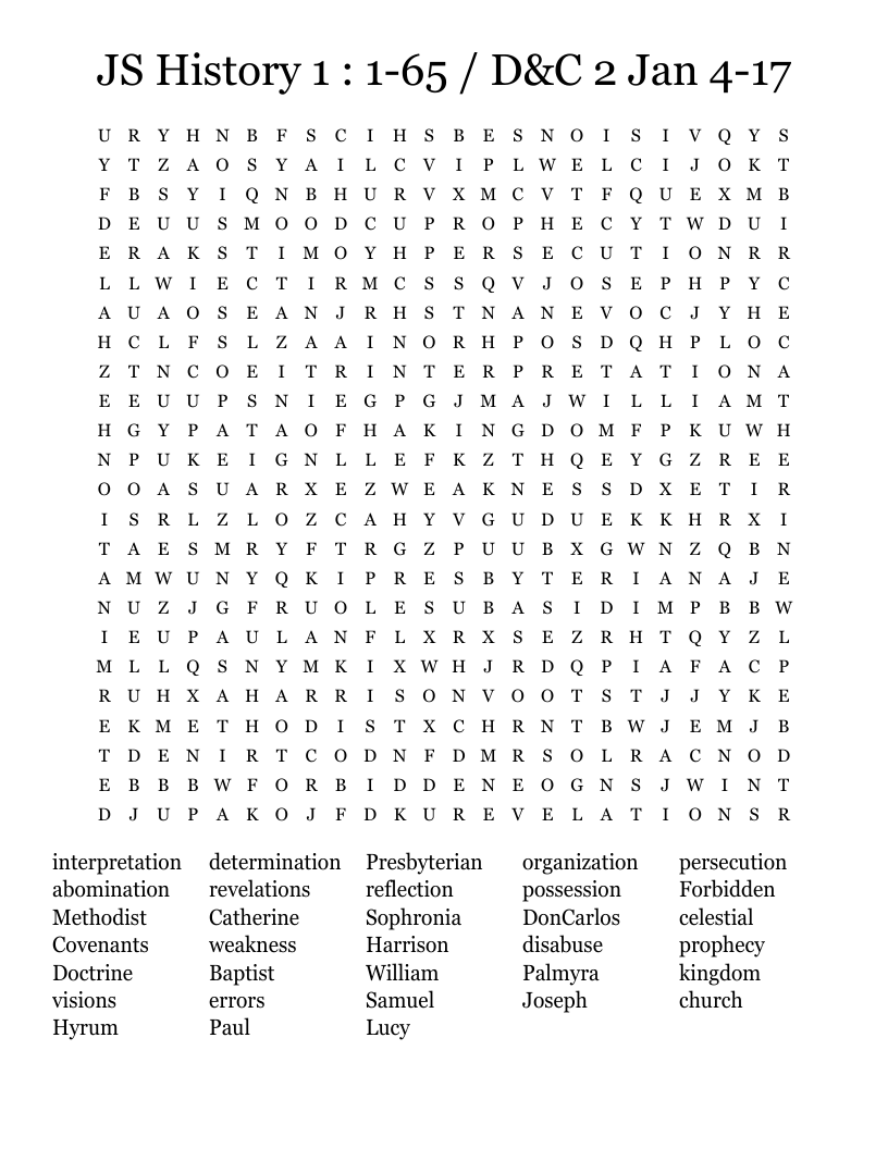 JS History 1 : 1-65 / D&C 2  Jan 4-17 Word Search