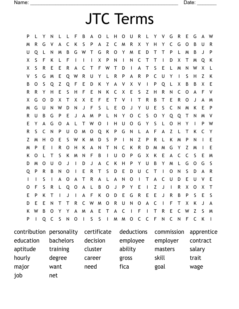 JTC Terms Word Search