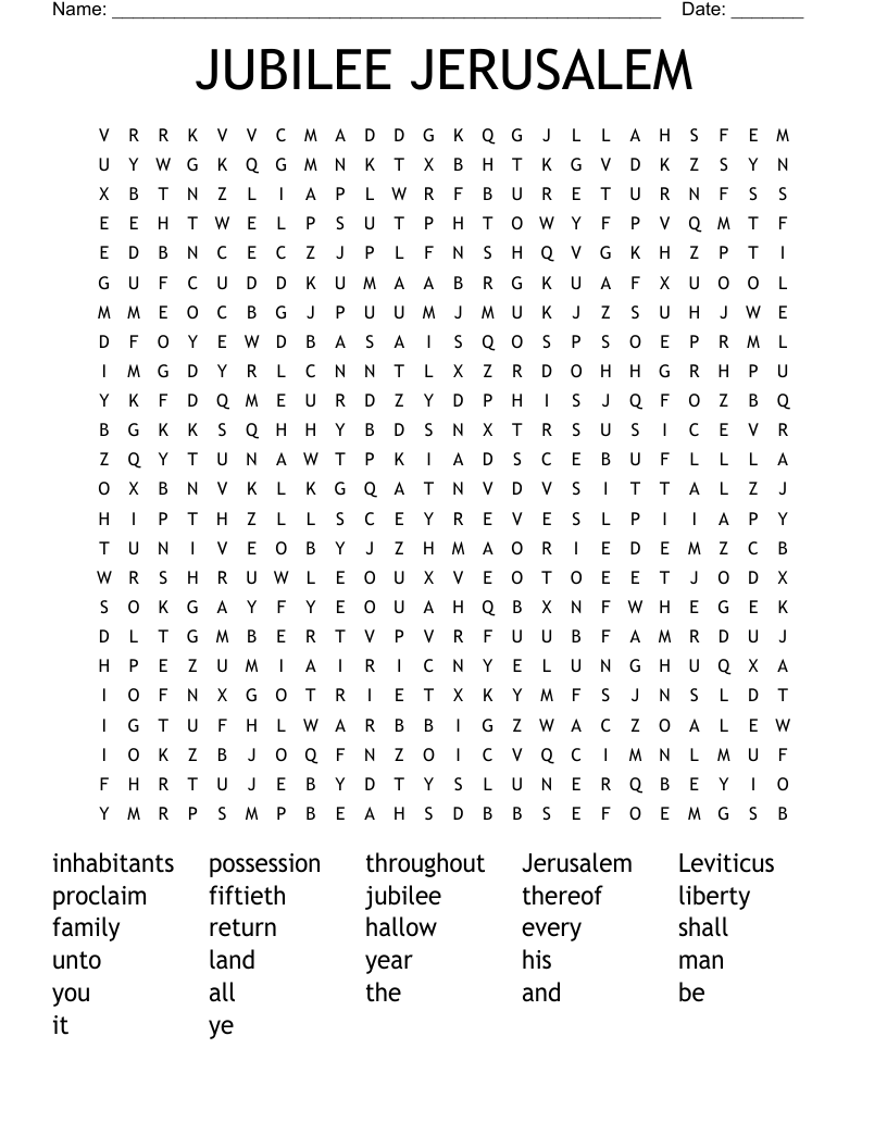 JUBILEE JERUSALEM Word Search