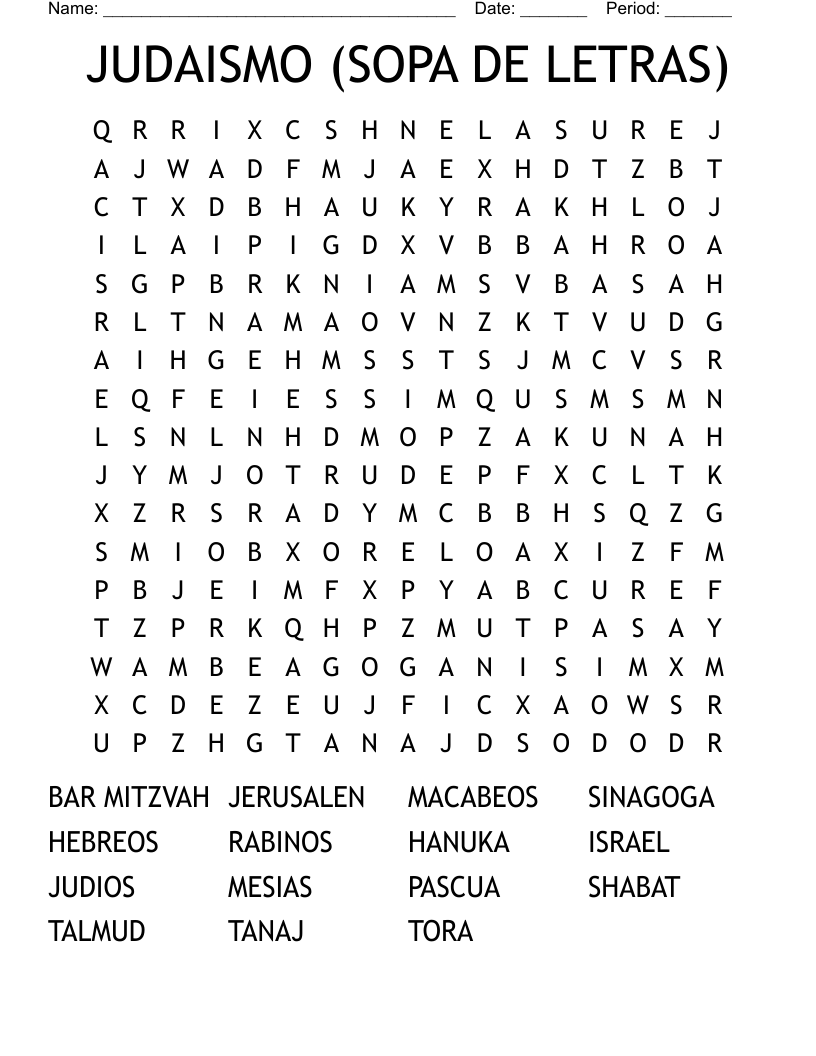 JUDAISMO (SOPA DE LETRAS) Word Search